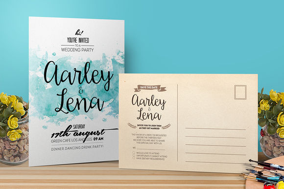Watercolor Wedding Invitation by AarleyKaiven is available from CreativeMarket for $9.