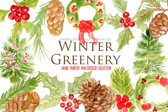 Watercolor Winter Foliage Christmas by Wonderdigi is available from CreativeMarket for $13.