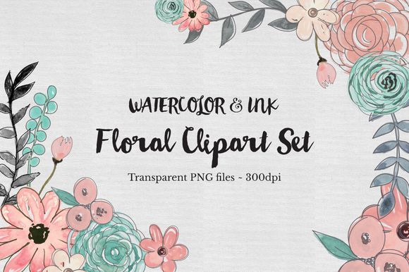 Watercolor And Ink Floral Clipart Set by TheAutumnRabbit is available from CreativeMarket for $15.