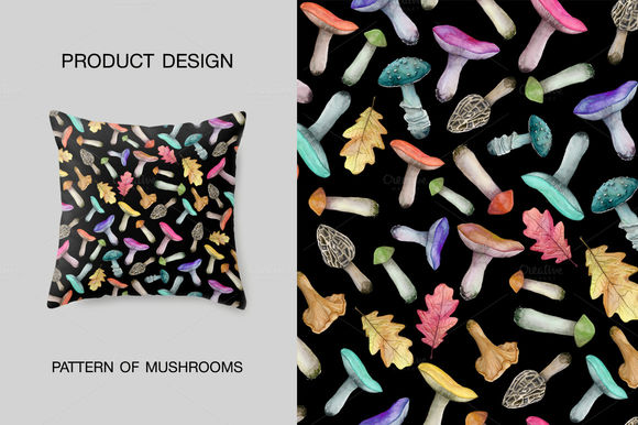 Watercolor Mushrooms Pattern by SpasibenkoArt is available from CreativeMarket for $9.