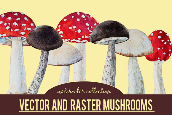Watercolor Mushrooms by LembrikArtworks is available from CreativeMarket for $9.