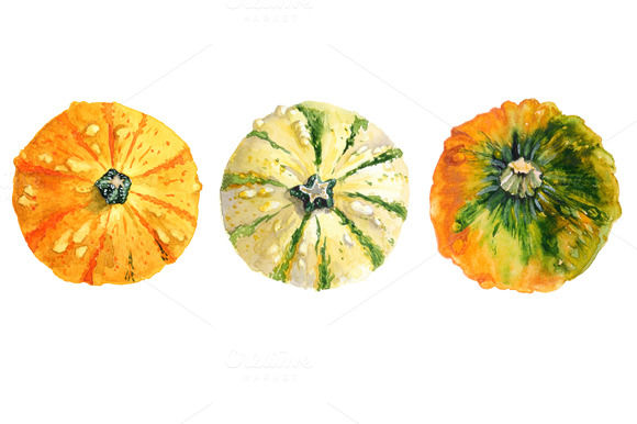 Watercolor Pumpkins by Lilisavelieva is available from CreativeMarket for $15.