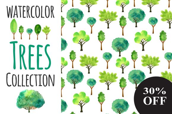 Watercolor Trees Collection by Worldion is available from CreativeMarket for $8.