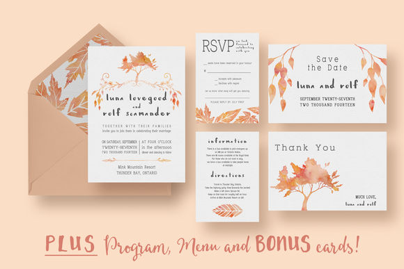 Watercolour Tree Wedding Suite by KnottedDesign is available from CreativeMarket for $20.