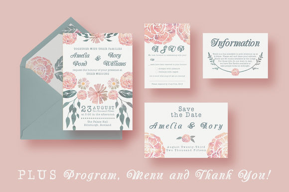 Watercolour Wedding Suite by KnottedDesign is available from CreativeMarket for $20.