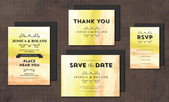 Wedding Invitation Suite Handpainted by Aticnomar is available from CreativeMarket for $15.