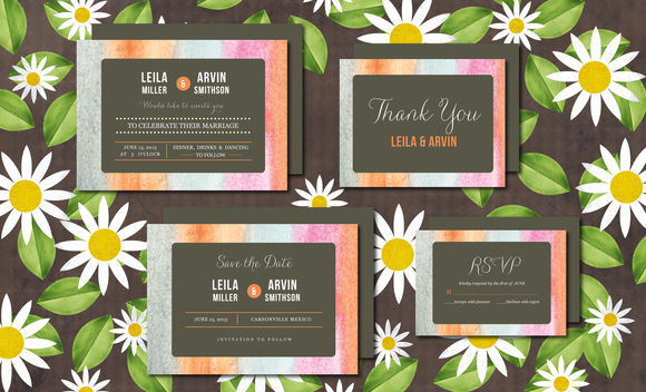 Wedding Invitation Suite Watercolor by Aticnomar is available from CreativeMarket for $15.