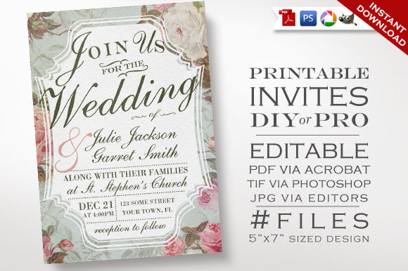 Wedding Invitation by PurveyorofGeekery is available from CreativeMarket for $9.