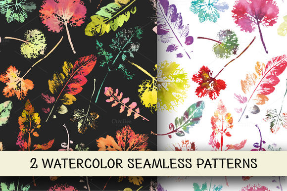 Watercolor Leaves Patterns by Kizi is available from CreativeMarket for $5.