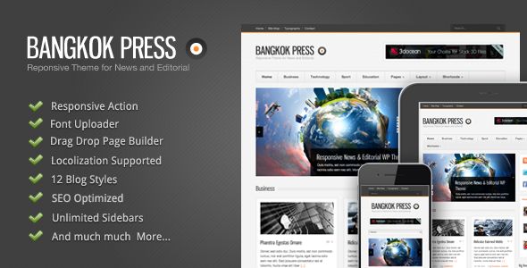 Bangkok Press by GoodLayers is a news magazine WordPress theme which features fully responsive layouts, search engine optimization, Revolution Slider, clean design, can be used for your portfolio and magazine style layouts.