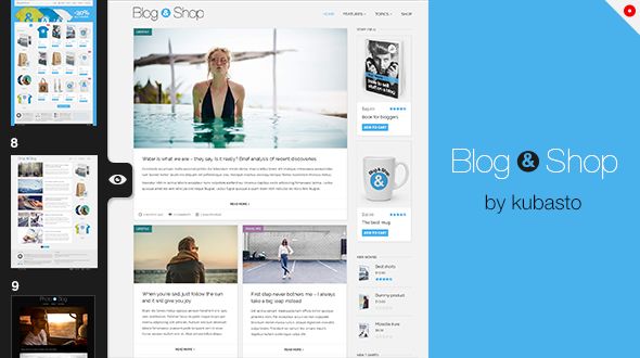 Blog by Kubasto is a great new WordPress theme which features Retina display support, support for RTL languages, Mega Menu, one page layouts, fully responsive layouts, search engine optimization, Google Fonts support, Revolution Slider, WooCommerce integration, clean design, can be used for your portfolio, magazine style layouts, blogging related layouts and optimizations, masonry post layouts and minimal design.