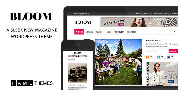 Bloom by FameLabs is a news magazine WordPress theme which features fully responsive layouts, search engine optimization, clean design, magazine style layouts and a grid layout.