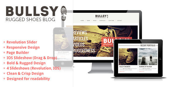 Bullsy by Gljivec is a news magazine WordPress theme which features fully responsive layouts, search engine optimization, retro, Google Fonts support, Revolution Slider, WooCommerce integration, clean design, support for photo galleries, can be used for your portfolio, magazine style layouts, is great for your personal site, bold design elements and minimal design.