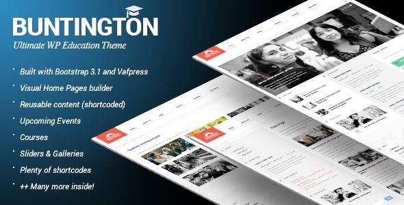 Buntington by Feeleep is a educational WordPress theme which features Retina display support, fully responsive layouts, Revolution Slider, clean design and Bootstrap framework utilization.