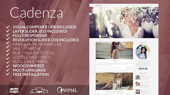 CADENZA by Bricktheme is a great new WordPress theme which features support for RTL languages, one page layouts, fully responsive layouts, search engine optimization, Google Fonts support, clean design, Bootstrap framework utilization, support for photo galleries, can be used for your portfolio, is great for your personal site, a grid layout and minimal design.