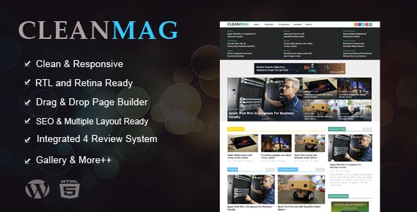 Cleanmag by ThemeRatio is a news magazine WordPress theme which features Retina display support, support for RTL languages, fully responsive layouts, search engine optimization, Revolution Slider, clean design and magazine style layouts.