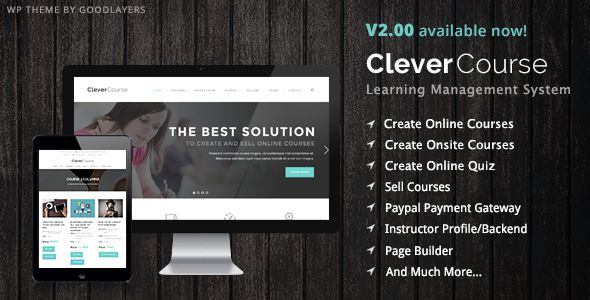 Clever Course by GoodLayers is a WordPress theme for colleges and universities which features Retina display support, parallax elements, Mega Menu, fully responsive layouts, search engine optimization, Google Fonts support, Revolution Slider, WooCommerce integration, clean design, a grid layout and minimal design.