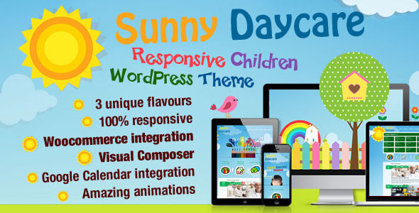 Daycare by ThemePlayers is a educational WordPress theme which features Retina display support, parallax elements, support for RTL languages, one page layouts, fully responsive layouts, search engine optimization, WooCommerce integration, Bootstrap framework utilization and Colorful.
