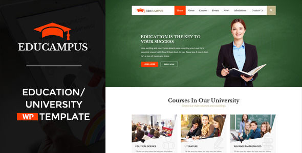 Educampus by WPmines is a educational WordPress theme which features Retina display support, fully responsive layouts, Google Fonts support, Revolution Slider and Bootstrap framework utilization.