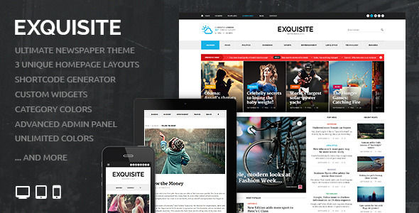 Exquisite by Fuelthemes is a news magazine WordPress theme which features fully responsive layouts, Google Fonts support and magazine style layouts.