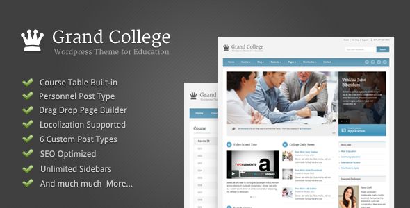 Grand College by GoodLayers is a educational WordPress theme which features search engine optimization, Revolution Slider, clean design and can be used for your portfolio.