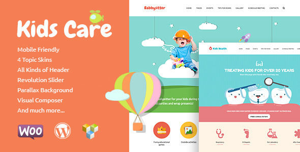 Kids Care by Axiomthemes is a educational WordPress theme which features Retina display support, parallax elements, support for RTL languages, fully responsive layouts, search engine optimization, Google Fonts support, Revolution Slider and WooCommerce integration.