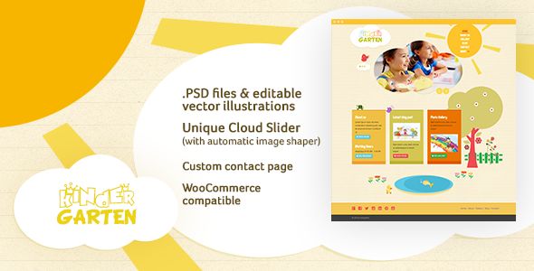 Kindergarten WordPress Theme by CraftedPixels is a educational WordPress theme which features Retina display support, fully responsive layouts, search engine optimization, WooCommerce integration, Bootstrap framework utilization and Colorful.