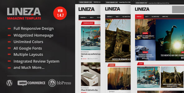 Lineza by BloomPixel is a news magazine WordPress theme which features support for RTL languages, fully responsive layouts, search engine optimization, Google Fonts support, WooCommerce integration, clean design and magazine style layouts.