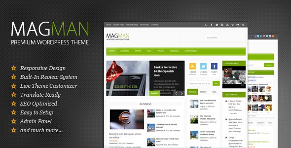 MagMan by Kotofey is a news magazine WordPress theme which features support for RTL languages, fully responsive layouts, search engine optimization, clean design, magazine style layouts, is great for your personal site, blogging related layouts and optimizations and minimal design.