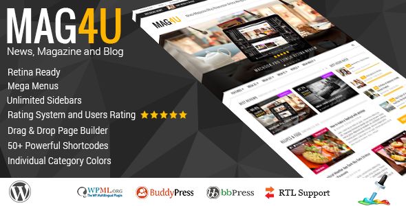 Magu by Serpentsoft is a news magazine WordPress theme which features Retina display support, support for RTL languages, Mega Menu, fully responsive layouts, search engine optimization, Google Fonts support, Revolution Slider, clean design, Bootstrap framework utilization and magazine style layouts.