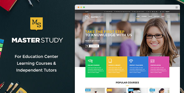 Masterstudy by StylemixThemes is a educational WordPress theme which features parallax elements, support for RTL languages, one page layouts, fully responsive layouts, Google Fonts support, Revolution Slider, WooCommerce integration, Bootstrap framework utilization and can be used for your portfolio.