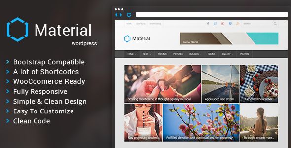 Material by Dankov is a news magazine WordPress theme which features fully responsive layouts, search engine optimization, WooCommerce integration, clean design, Bootstrap framework utilization, magazine style layouts and a grid layout.