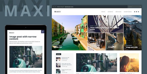 Maxi by Themeous is a news magazine WordPress theme which features Retina display support, support for RTL languages, fully responsive layouts, search engine optimization, Google Fonts support, clean design, magazine style layouts, blogging related layouts and optimizations, masonry post layouts, a grid layout and minimal design.