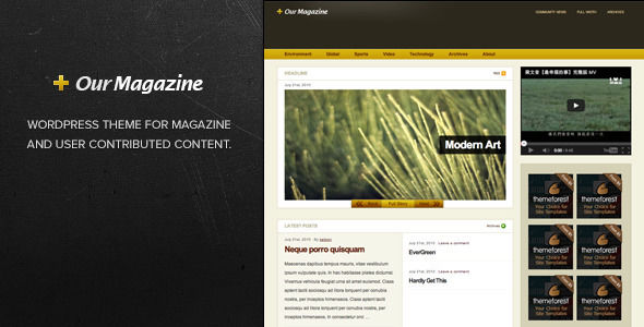 Our Magazine by Kailoon is a news magazine WordPress theme which features search engine optimization, clean design, magazine style layouts, is great for your personal site and corporate style visuals.