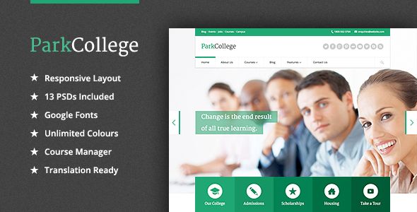 ParkCollege by Quitenicestuff is a WordPress theme for colleges and universities which features one page layouts, fully responsive layouts, search engine optimization, Google Fonts support, clean design and has a portfolio layout option.