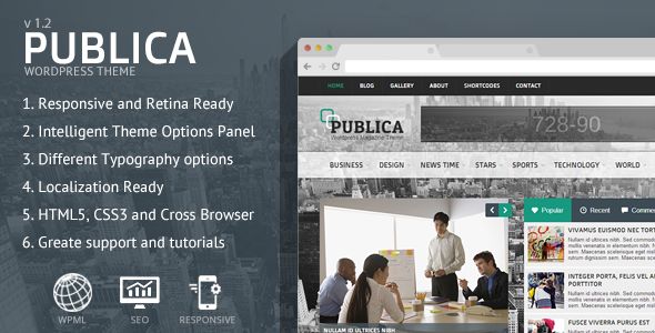 Publica Responsive WordPress Theme by CRIK0VA is a news magazine WordPress theme which features fully responsive layouts, search engine optimization and magazine style layouts.