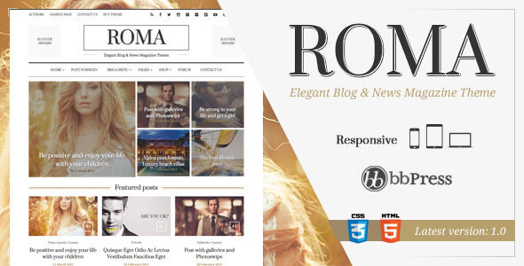 ROMA by Thunderthemes is a news magazine WordPress theme which features Retina display support, support for RTL languages, Mega Menu, fully responsive layouts, search engine optimization, Google Fonts support, WooCommerce integration, Bootstrap framework utilization, magazine style layouts and masonry post layouts.