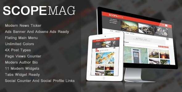 ScoupMag by Wpsmart is a news magazine WordPress theme which features fully responsive layouts, clean design, support for photo galleries, magazine style layouts and a grid layout.