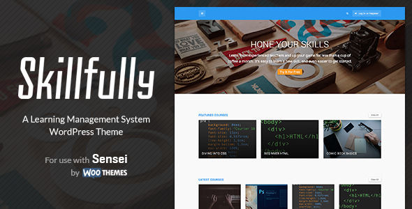 Skillfully by Designcrumbs is a educational WordPress theme which features Retina display support, support for RTL languages, fully responsive layouts, search engine optimization, WooCommerce integration, clean design, support for photo galleries and can be used for your portfolio.