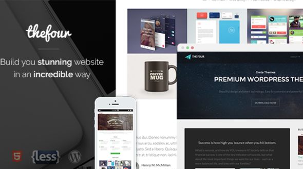 TheFour by Greta Themes is a great new WordPress theme which features parallax elements, support for RTL languages, fully responsive layouts, clean design and can be used for your portfolio.