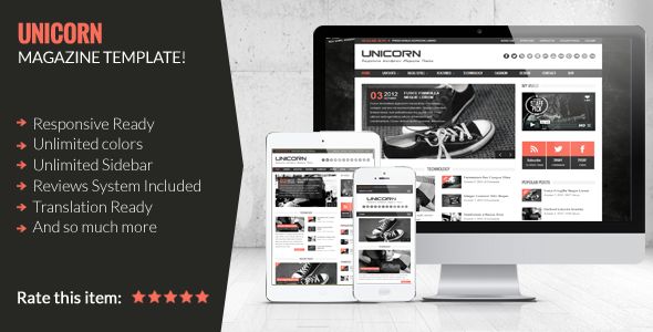 Unicorn by WPGalaxy is a news magazine WordPress theme which features fully responsive layouts, Google Fonts support, clean design and magazine style layouts.