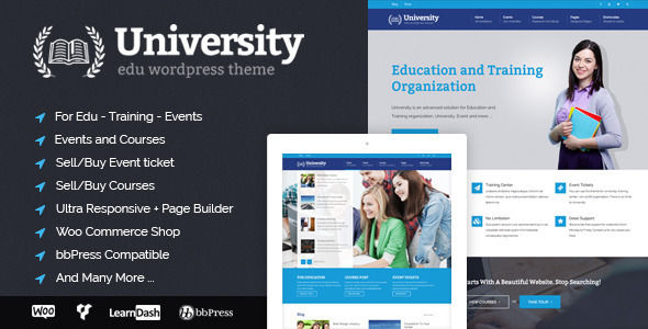 University by Cactusthemes is a educational WordPress theme which features Retina display support, parallax elements, support for RTL languages, Mega Menu, fully responsive layouts, search engine optimization, Google Fonts support, Revolution Slider, WooCommerce integration, clean design, Bootstrap framework utilization, can be used for your portfolio, corporate style visuals and a grid layout.