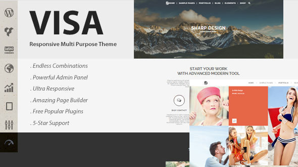 Visa by Cattlemani is a great new WordPress theme which features Retina display support, support for RTL languages, Mega Menu, fully responsive layouts, search engine optimization, Google Fonts support, Revolution Slider, WooCommerce integration, clean design, support for photo galleries, can be used for your portfolio, is great for your personal site and masonry post layouts.