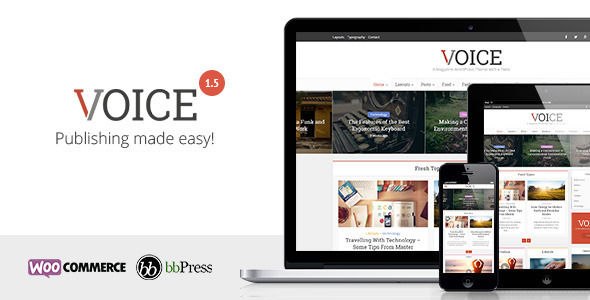 Voice by Meks is a news magazine WordPress theme which features Retina display support, support for RTL languages, Mega Menu, fully responsive layouts, search engine optimization, WooCommerce integration, clean design, Bootstrap framework utilization, magazine style layouts, is great for your personal site and a grid layout.