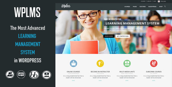 WPLMS Learning Management System by VibeThemes is a educational WordPress theme which features Retina display support, parallax elements, support for RTL languages, Mega Menu, fully responsive layouts, search engine optimization, Google Fonts support, Revolution Slider, WooCommerce integration, Bootstrap framework utilization, can be used for your portfolio, masonry post layouts and a grid layout.