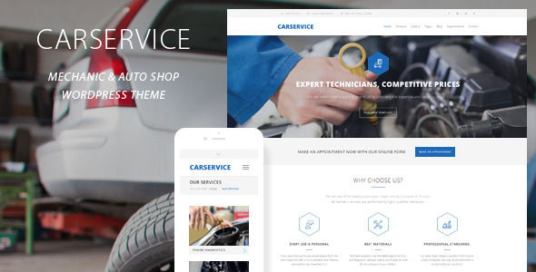 Car Service by QuanticaLabs is a WordPress theme for automotive websites which features Retina display support, parallax elements, support for RTL languages, fully responsive layouts, search engine optimization, Google Fonts support, Revolution Slider, WooCommerce integration and clean design.