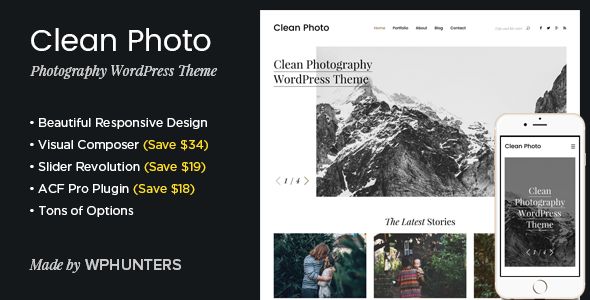Clean Photo by Wphunters (WordPress theme)