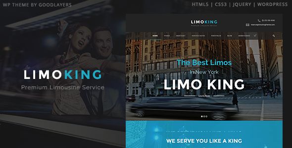 Limo King by GoodLayers is a WordPress theme for automotive websites which features Retina display support, parallax elements, Mega Menu, fully responsive layouts, search engine optimization, Google Fonts support, Revolution Slider, WooCommerce integration, masonry post layouts and minimal design.