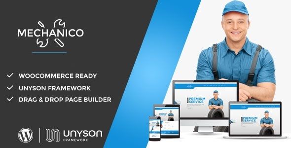 Mechanico by Themographics is a WordPress theme for automotive websites which features fully responsive layouts, Google Fonts support, Revolution Slider, WooCommerce integration, clean design, Bootstrap framework utilization, can be used for your portfolio and corporate style visuals.