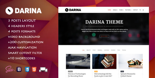 Darina by Be-Square (video blog WordPress theme)